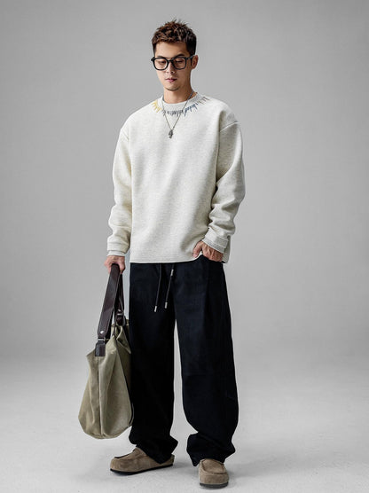 Cozy Embroidered Crew Neck Sweater