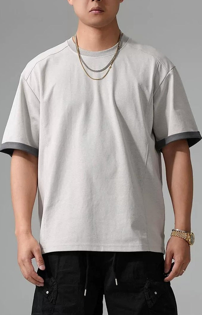カジュアルテクスチャードロップショルダーTシャツ