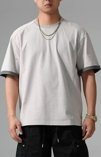 カジュアルテクスチャードロップショルダーTシャツ
