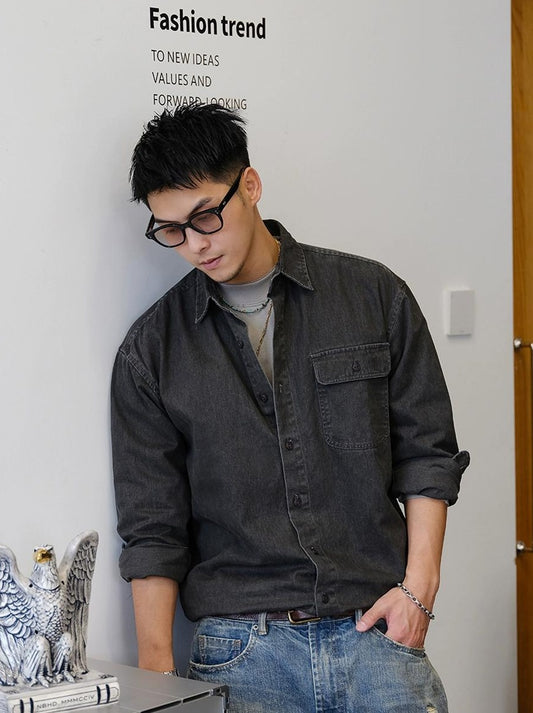 Retro Denim Long-Sleeve Shirt