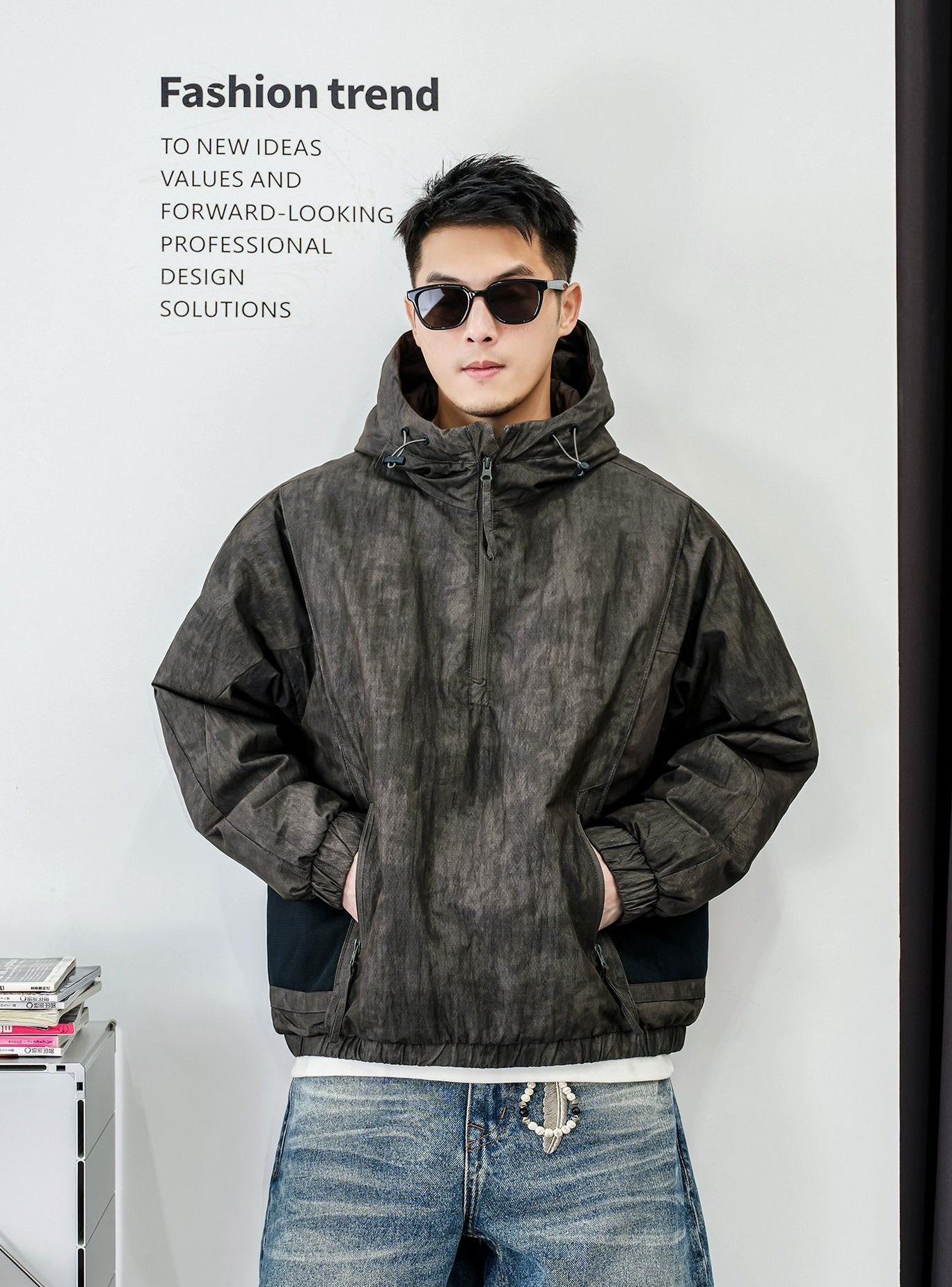 ファッションカモフラージュハーフジップジャケット