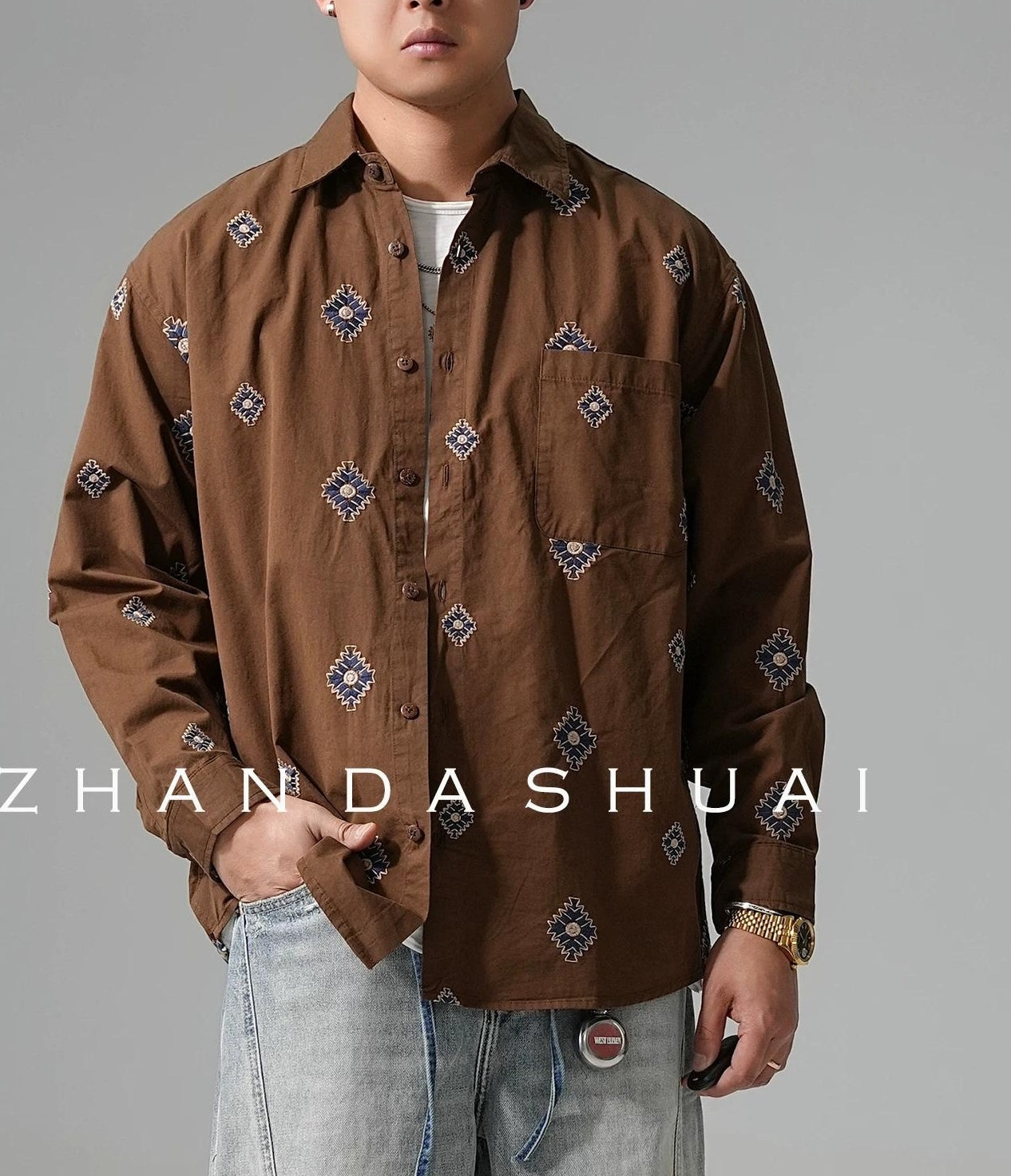 刺繍ロングスリーブシャツ