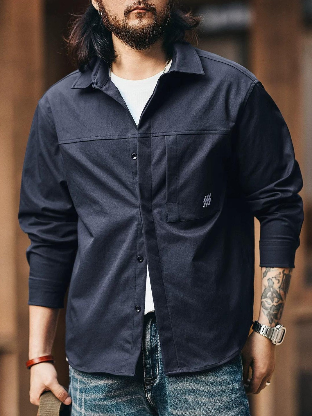 カジュアルロングスリーブワークシャツ