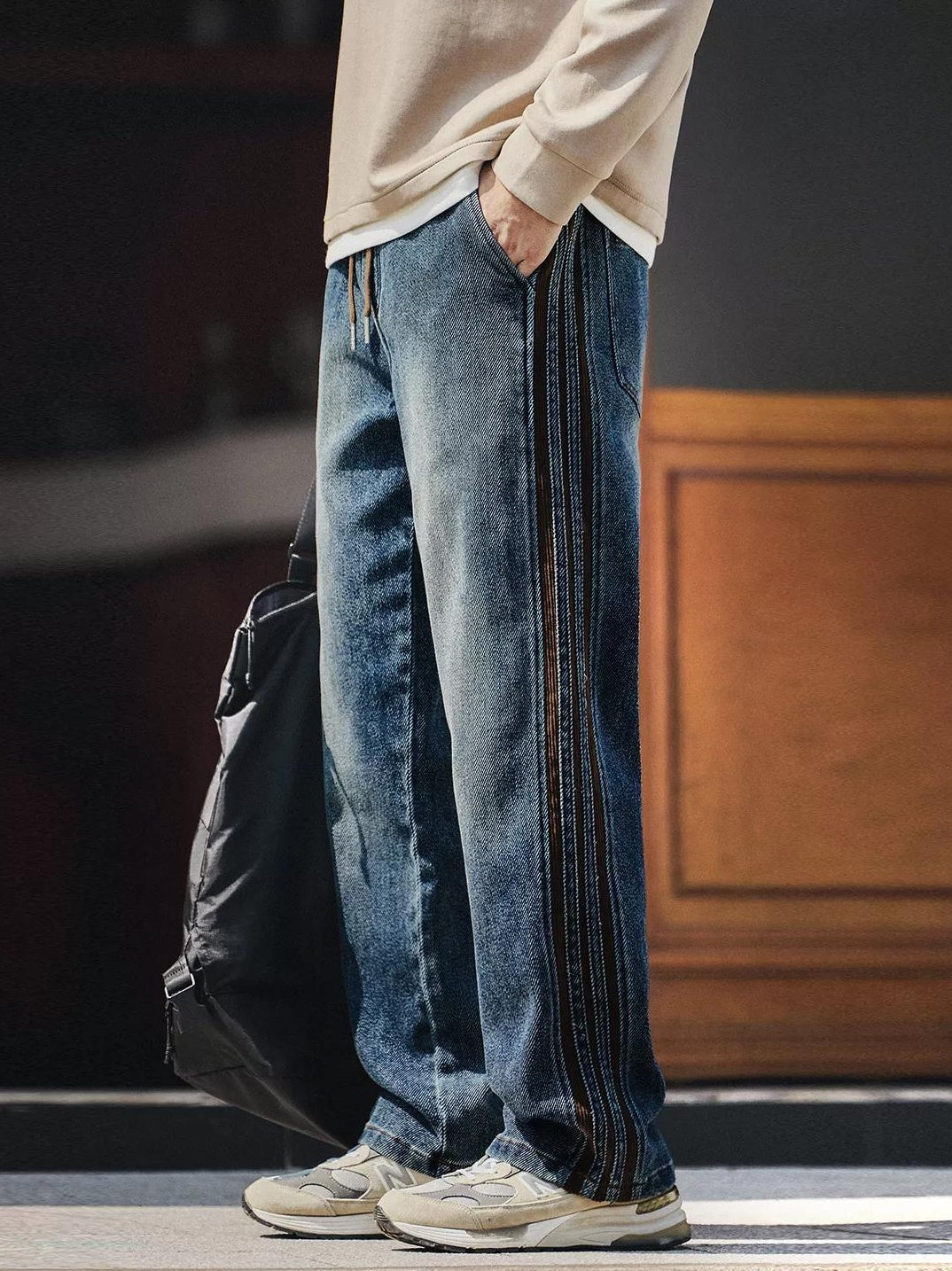 Retro Corduroy Splicing Jeans