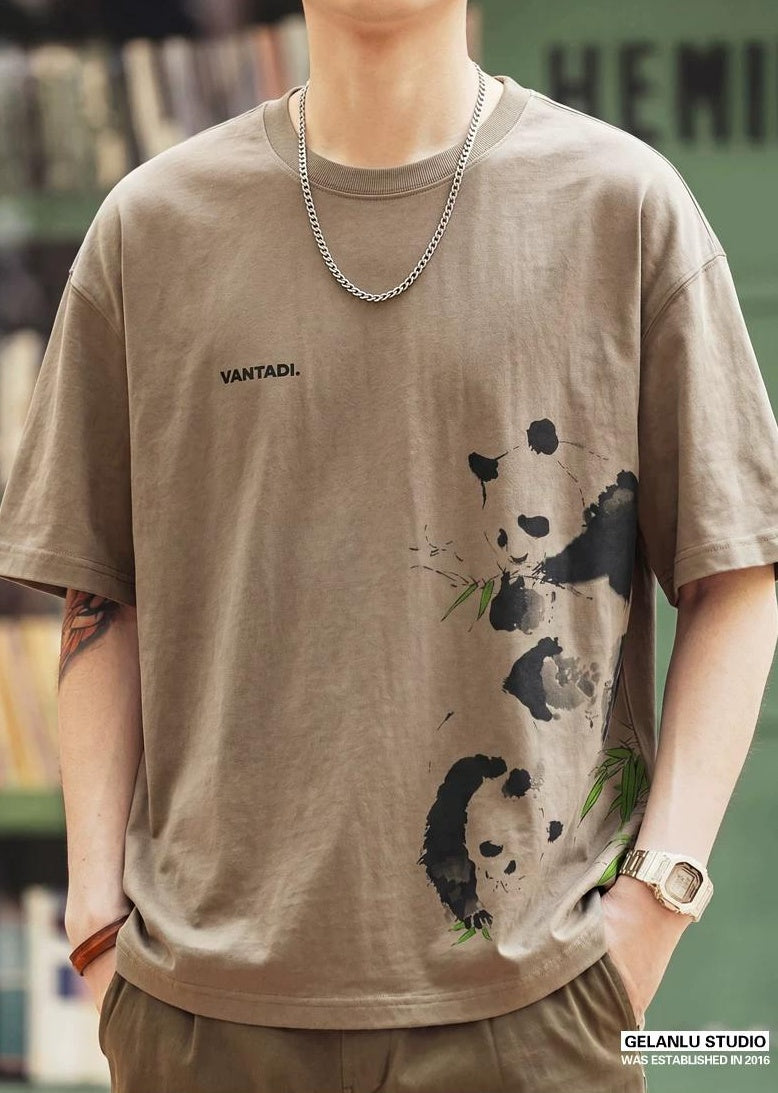 パンダプリントリネンTシャツ