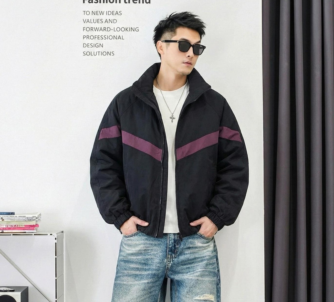 ダブルジップスタンドカラー ダウンジャケット