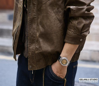 ヴィンテージ　ブルー　レザー　ジャケット