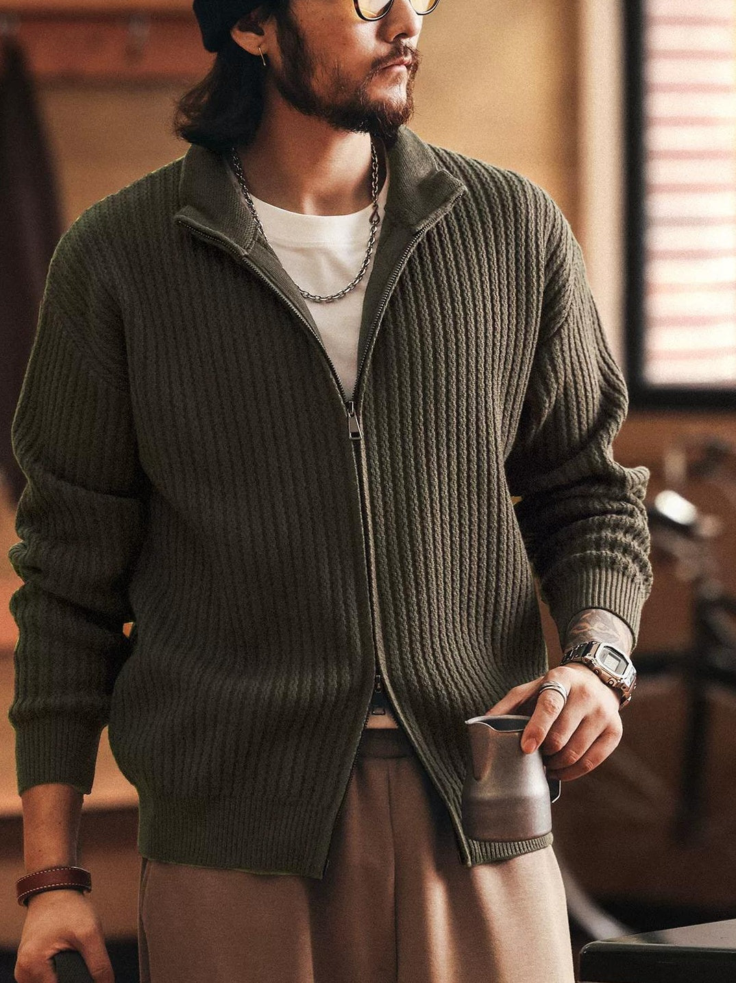 Retro Blue Knit Cardigan