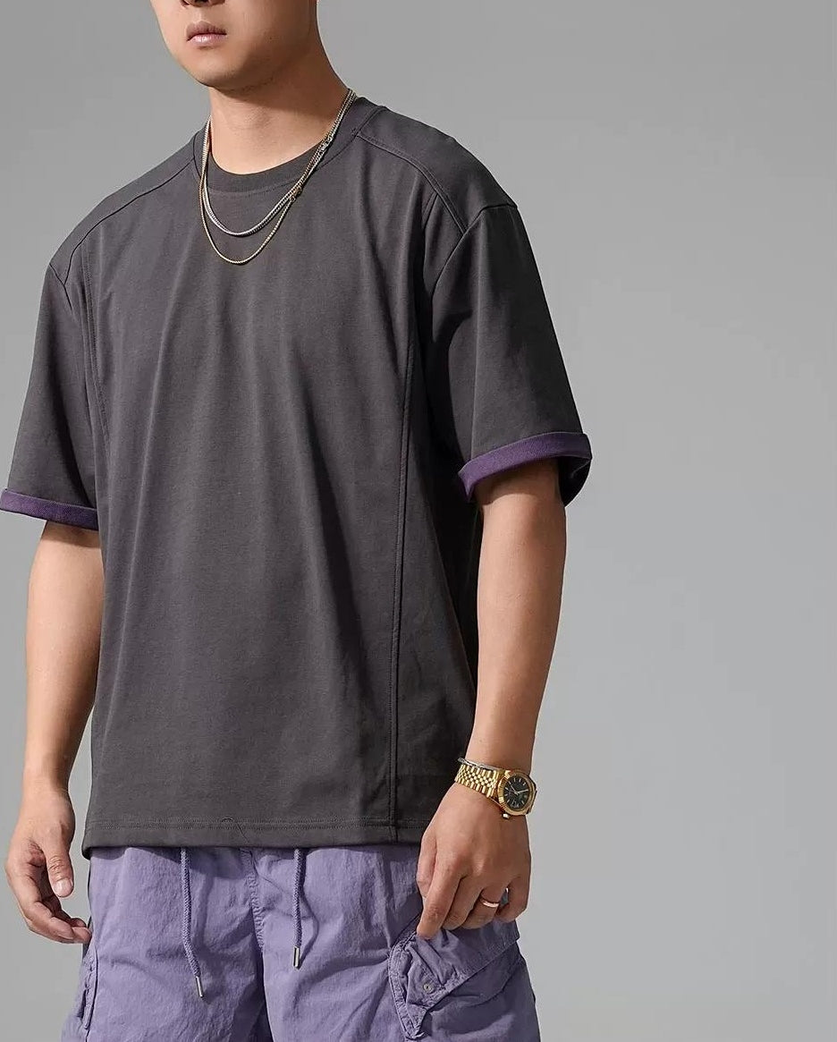 カジュアルテクスチャードロップショルダーTシャツ