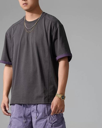 カジュアルテクスチャードロップショルダーTシャツ