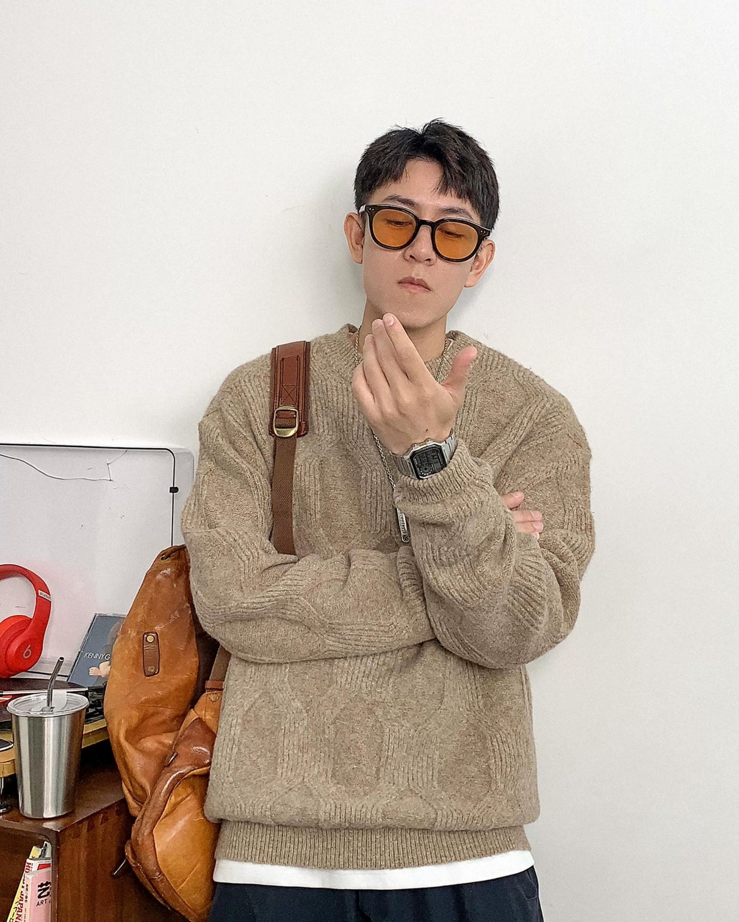 Wool-blend jacquard knit sweater