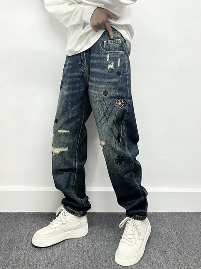 ワイルド パッチワーク デニム パンツ