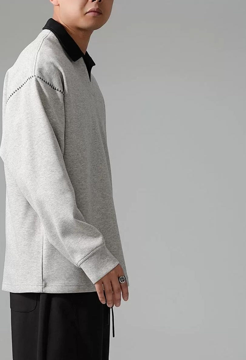 カラーブロック ラペル スウェットシャツ トップス