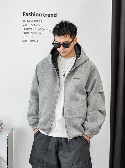 フード付きダウンジャケット　スプライシング