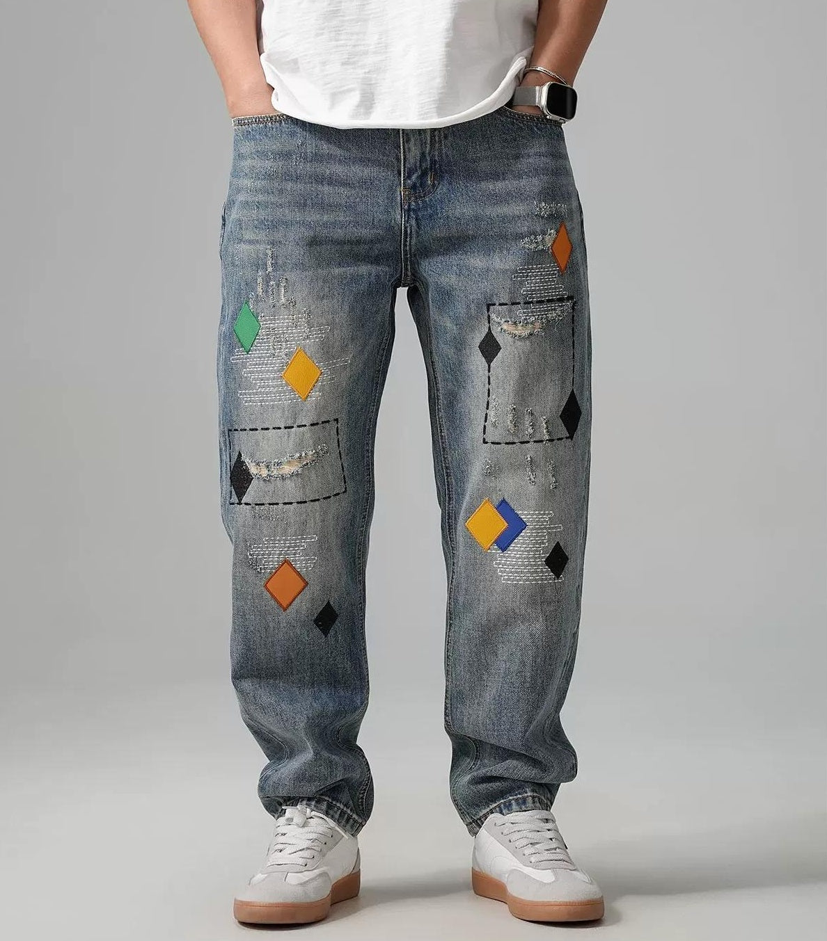 ストリートスタイル刺繍ジーンズ