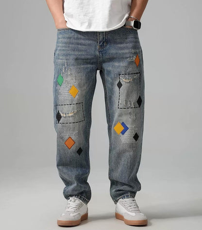 ストリートスタイル刺繍ジーンズ