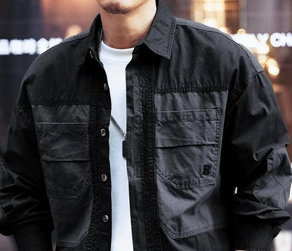 カジュアルマルチポケットロングスリーブシャツ