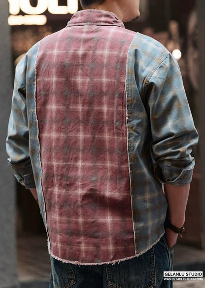 レトロカラー ブロック ワークシャツ