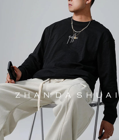 刺繍入りフリース長袖Tシャツ