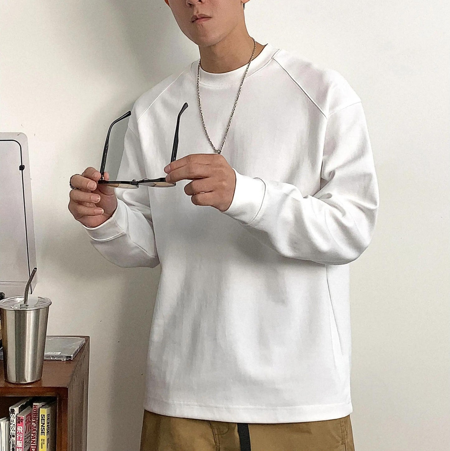 ベーシック ソリッド カラー ロングスリーブ Tシャツ