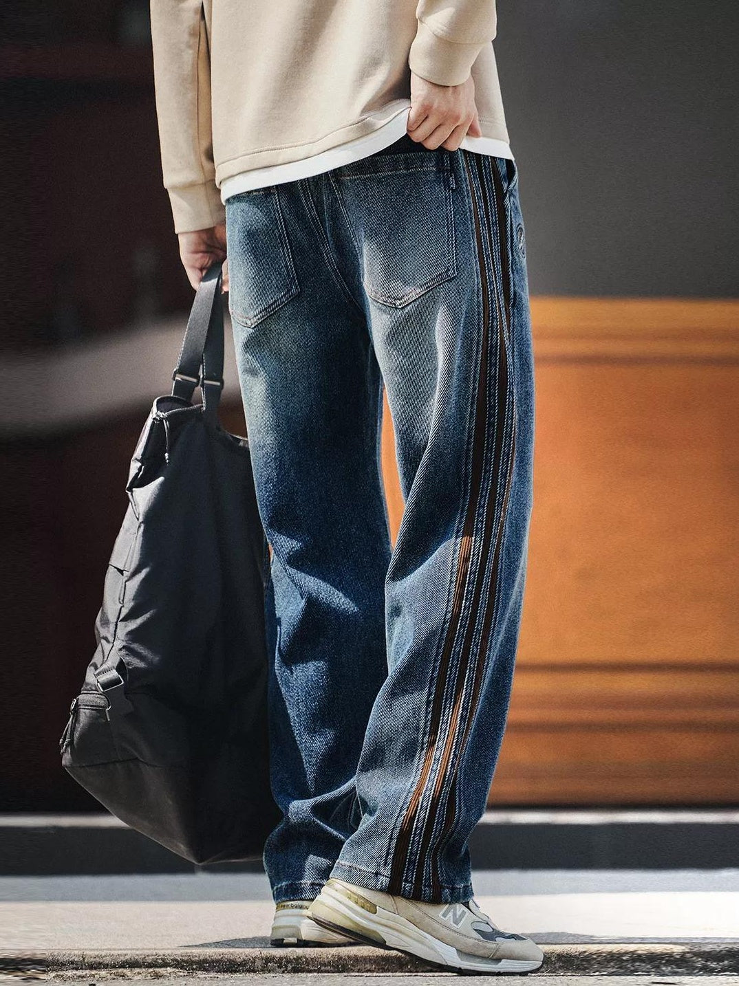 Retro Corduroy Splicing Jeans