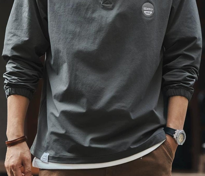 ブルー レトロ アウトドア ポロシャツ