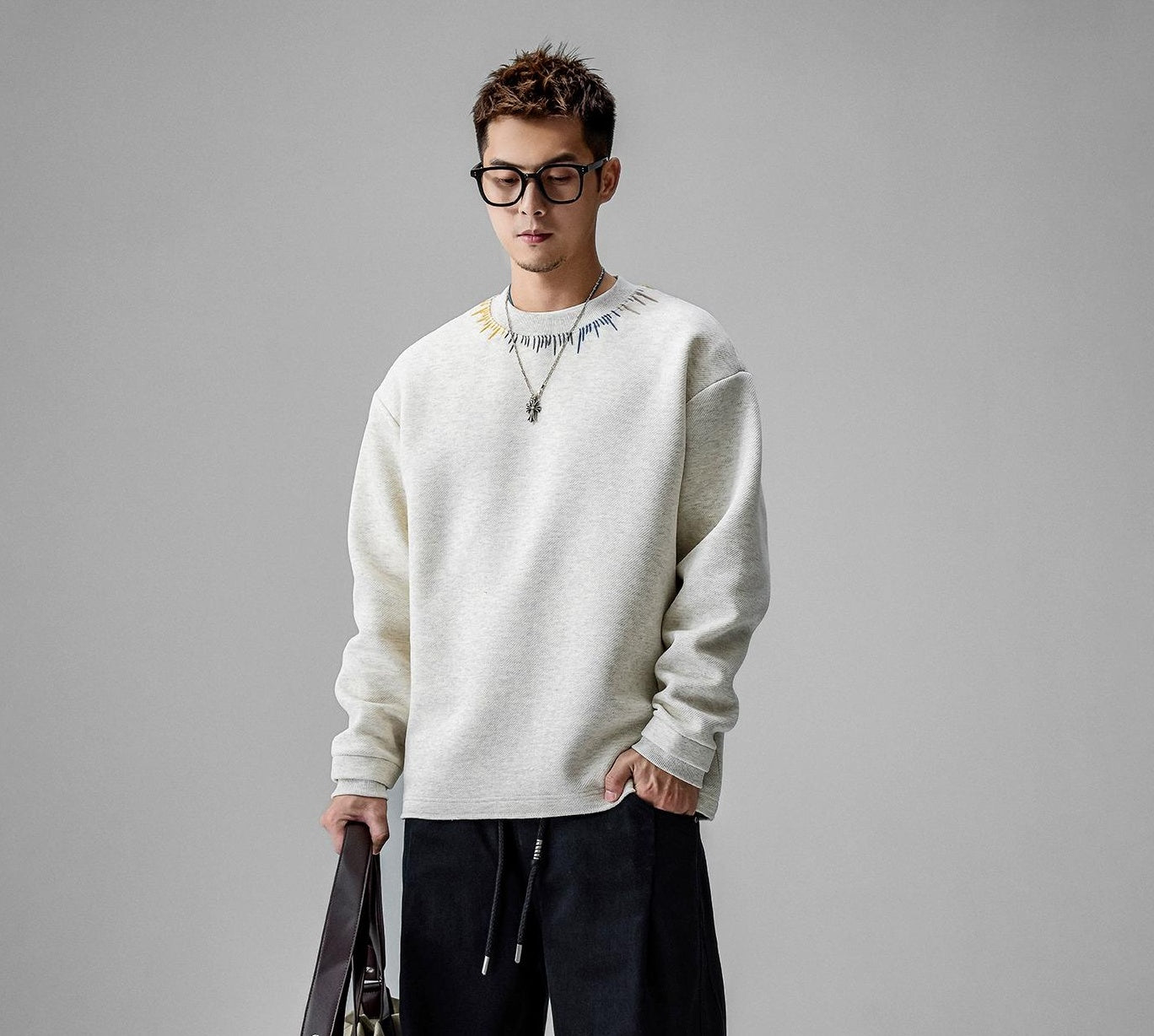 Cozy Embroidered Crew Neck Sweater