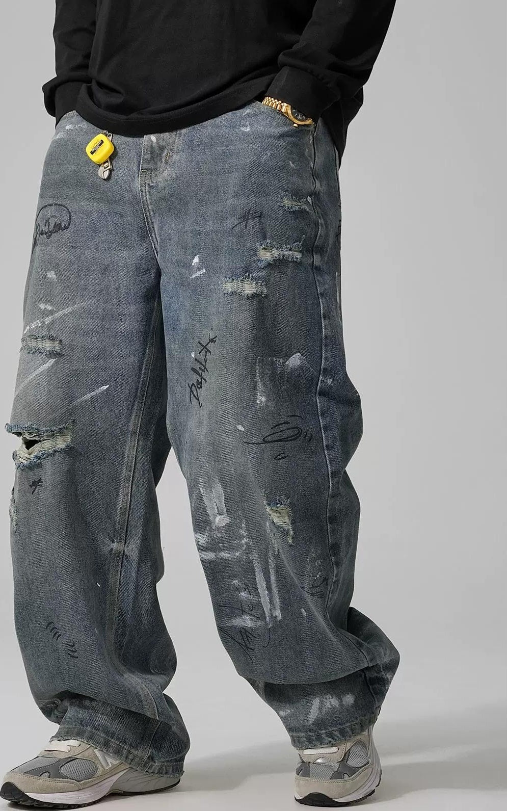 ストリートスタイルワイドレッグジーンズ