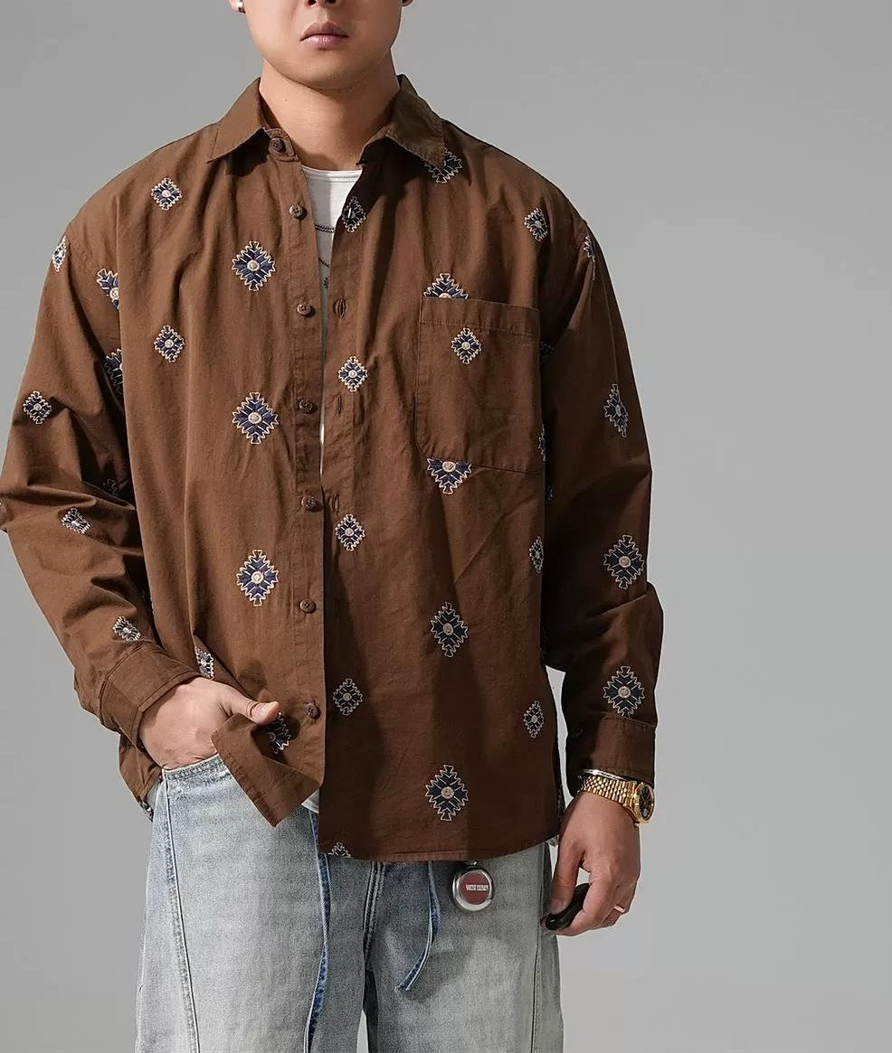 刺繍ロングスリーブシャツ