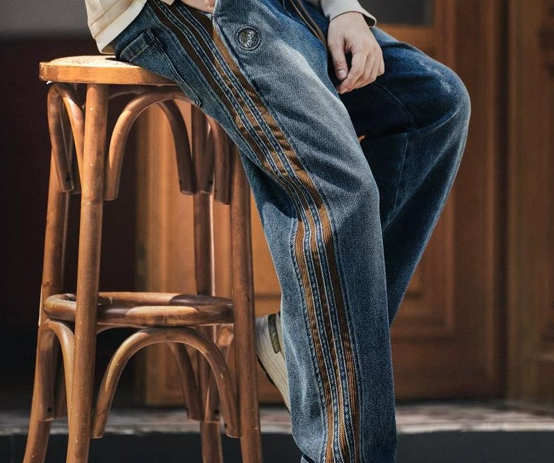 Retro Corduroy Splicing Jeans