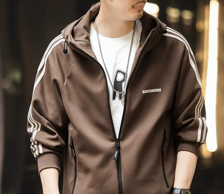 ビッグストライプフード付きカーディガン