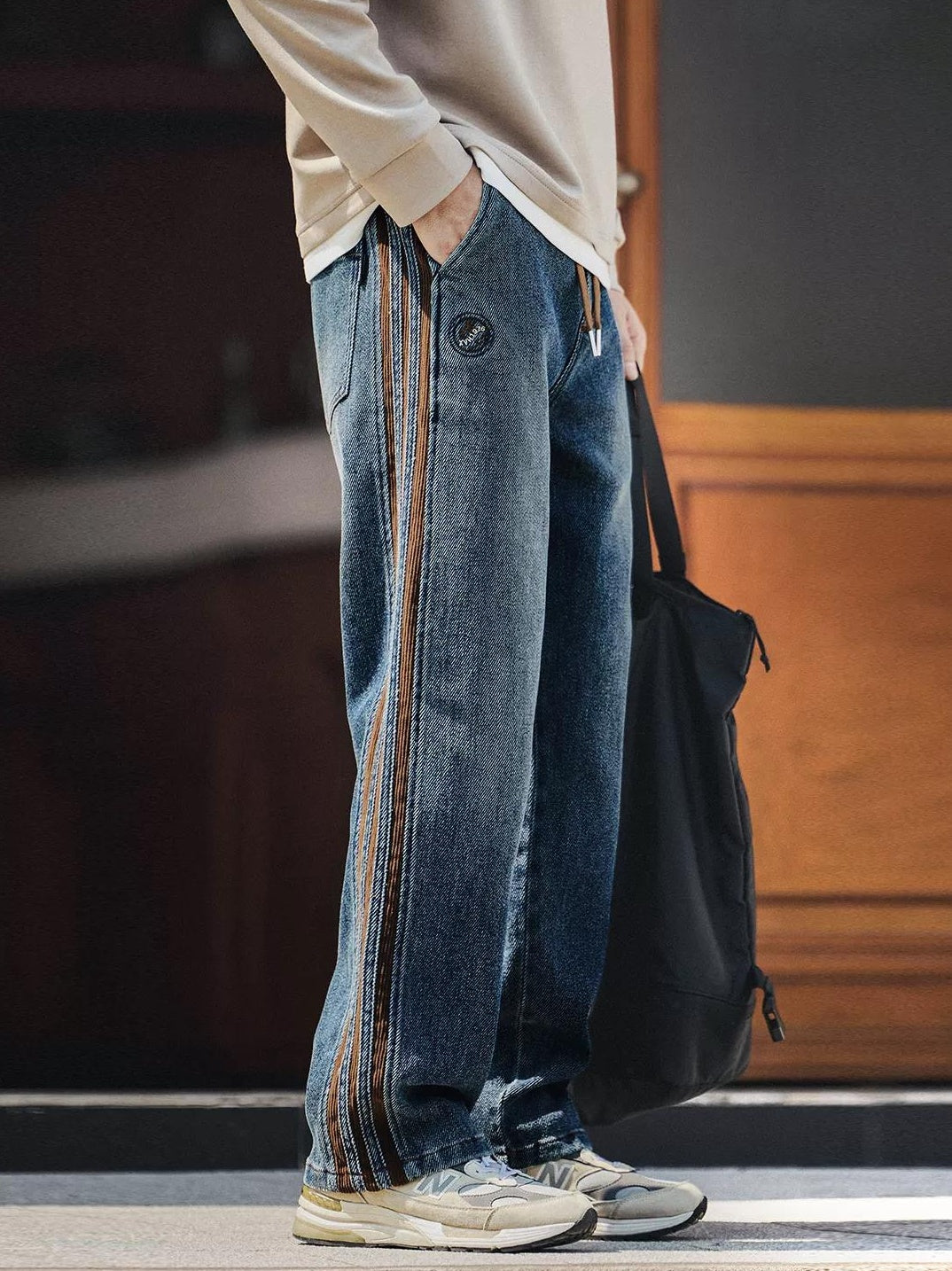 Retro Corduroy Splicing Jeans