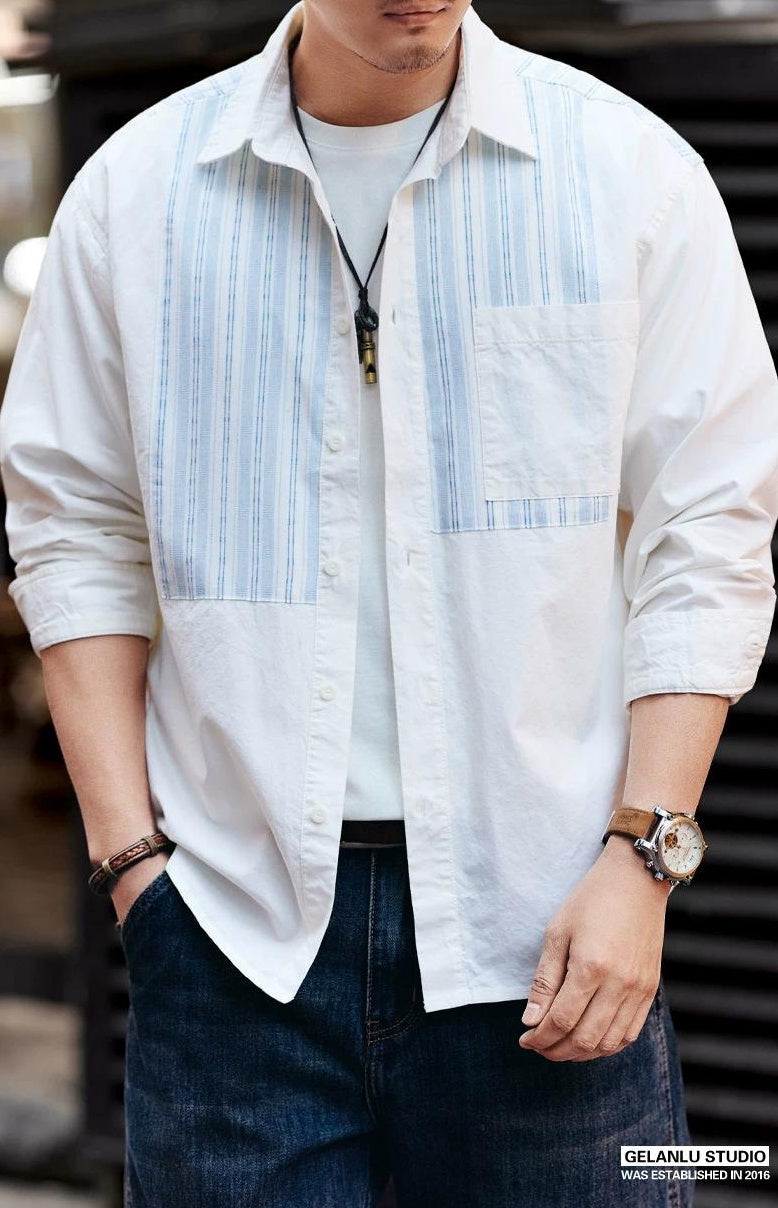 レトロストライプ　カジュアルシャツ