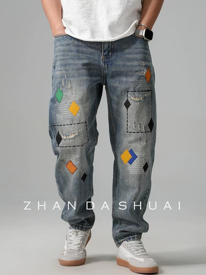 ストリートスタイル刺繍ジーンズ