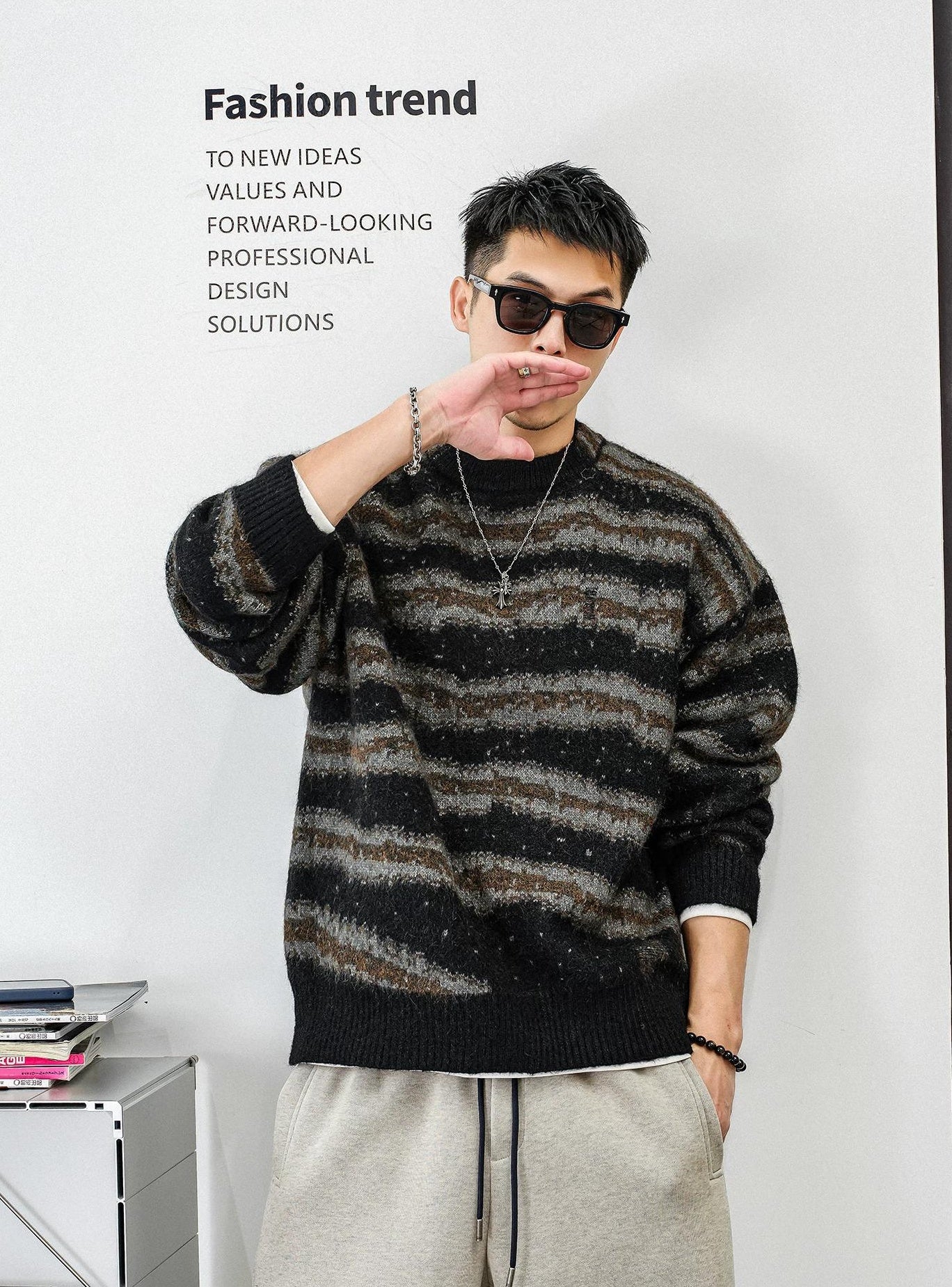 レトロストライプニットジャンパー