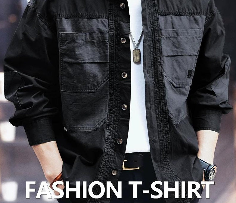 カジュアルマルチポケットロングスリーブシャツ