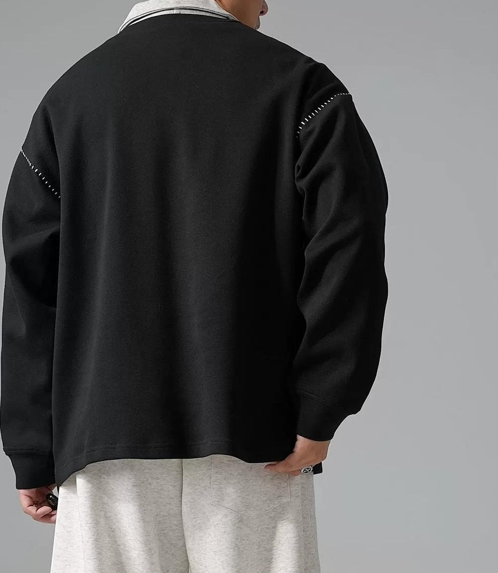 カラーブロック ラペル スウェットシャツ トップス