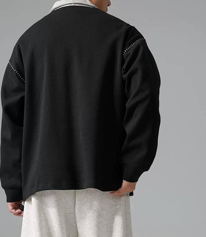 カラーブロック ラペル スウェットシャツ トップス