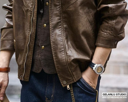 ヴィンテージ　ブルー　レザー　ジャケット