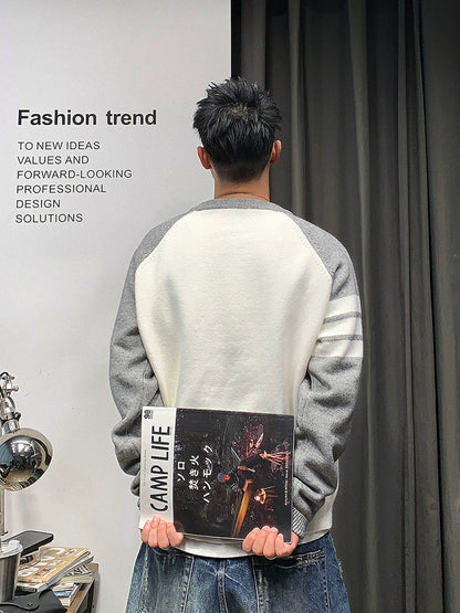 カラーブロッキングプルオーバー 春と秋のルーズカジュアル - Urban X