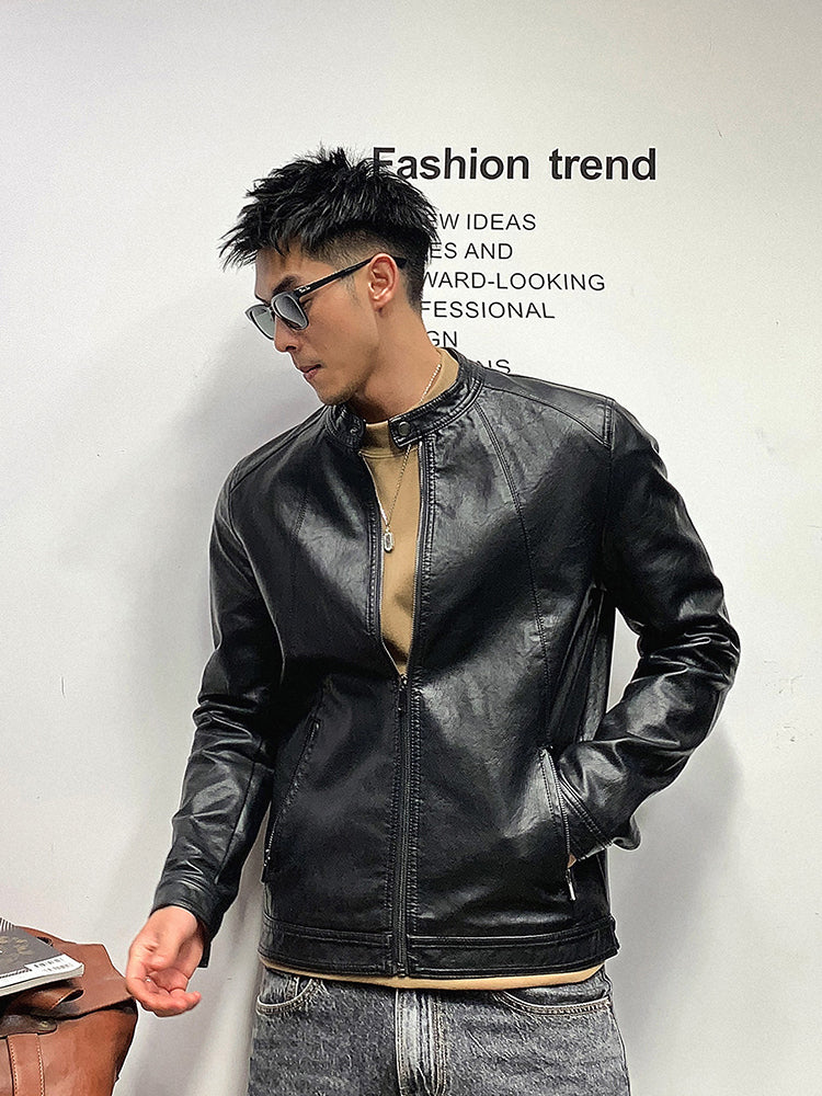 zip-up leather jacket blouson