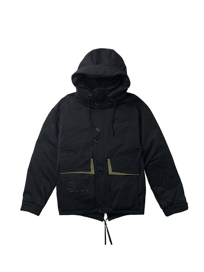 Work style black hooded down jacket 