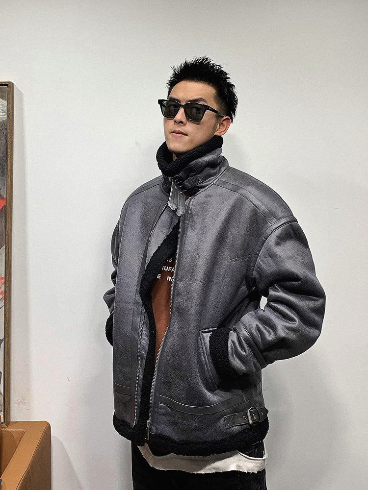 ラムのウールジャケット 冬ダウン 暖かいコットンジャケット 