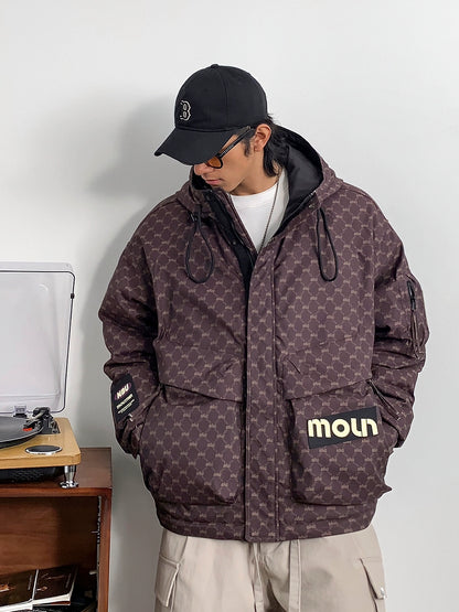 Thick and warm hooded full print down jacket