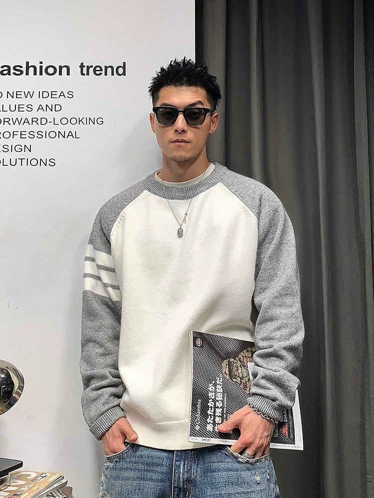 カラーブロッキングプルオーバー 春と秋のルーズカジュアル - Urban X